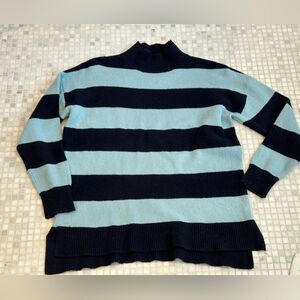Ann Taylor Loft Long Sleeve Turquoise Navy Striped Turtleneck Sweater